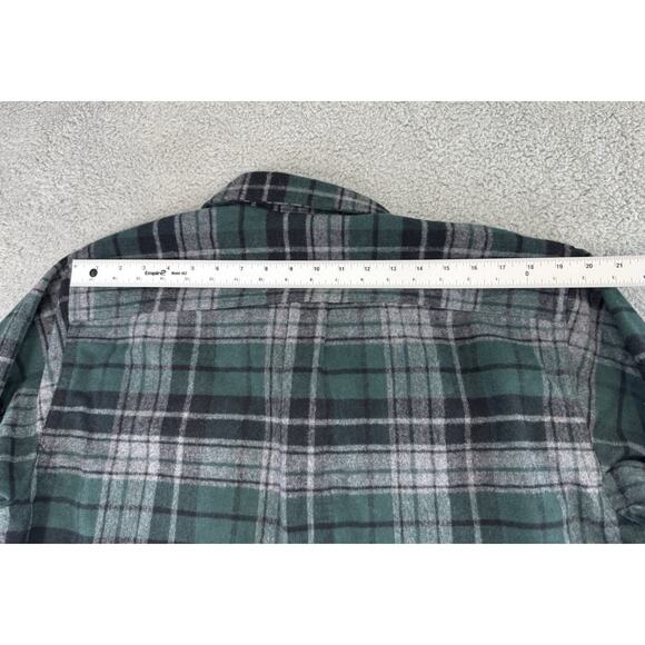 LL Bean Shirt Men Large Green Plaid Chamois Flannel Vintage Heavyweight Trad Fit - Picture 12 of 15